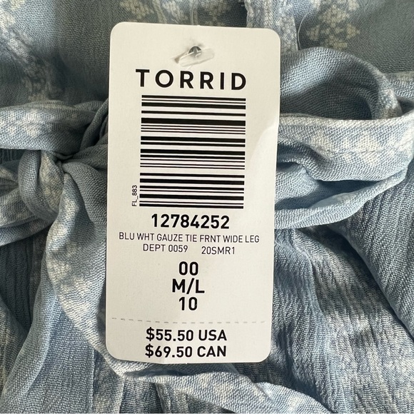 NWT Blue/white Gauze front tie wide leg pants - Picture 6 of 10